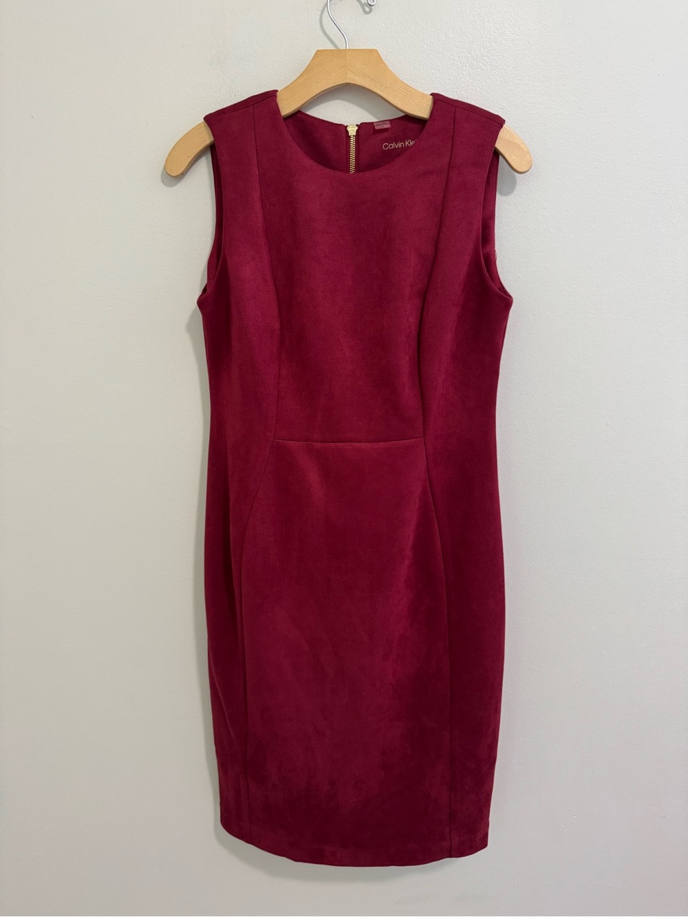 Calvin Klein Wine Faux Suede Sheath Dress